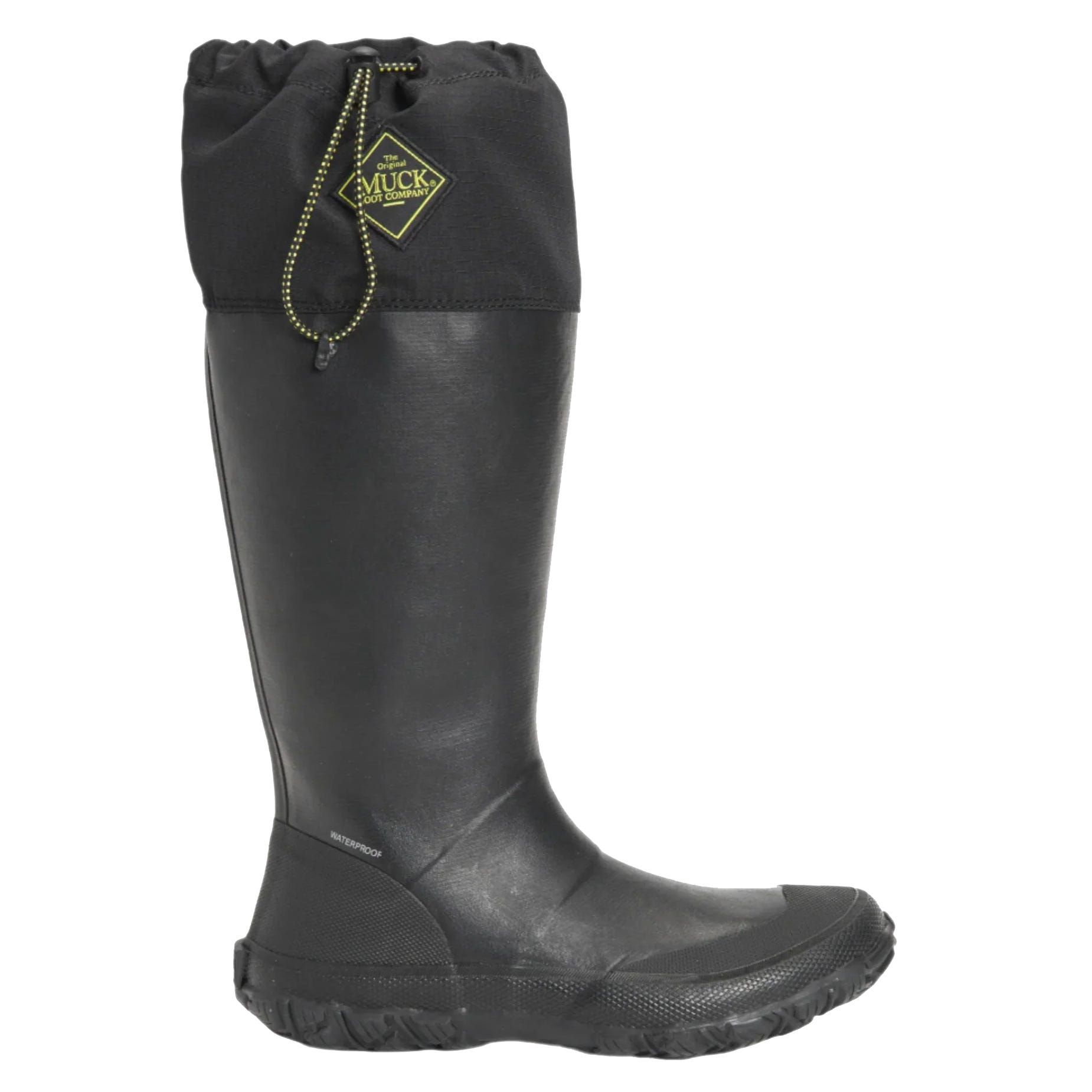 Tall black waterproof boot with a drawstring top, designed by The Original Muck Boot Company.