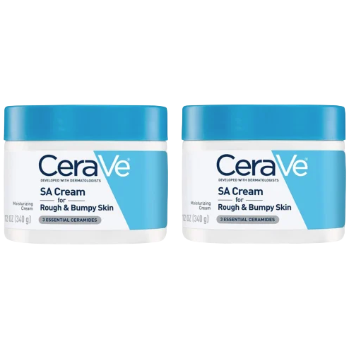 Two jars of CeraVe SA Cream for Rough & Bumpy Skin, each 12 oz (340 g), featuring 3 essential ceramides.