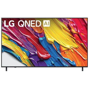 LG QNED AI TV with vibrant paint-like colors displayed on the screen.