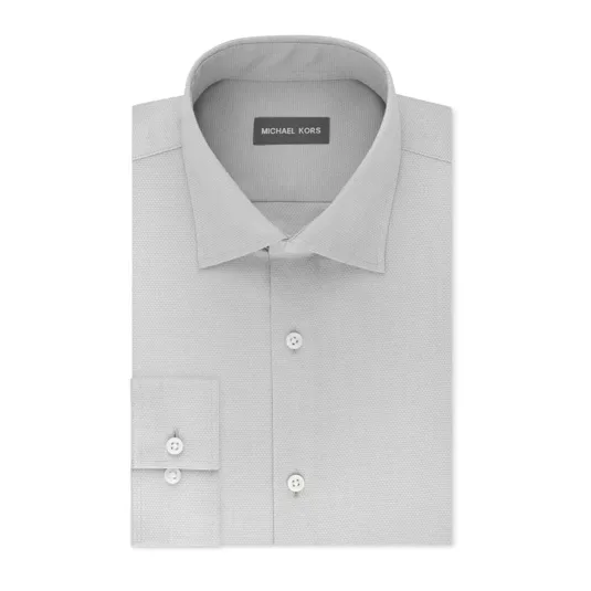 A gray men's dress shirt from Michael Kors featuring a standard collar and button cuffs.