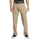 Khaki men's pants paired with a black belt and casual black shoes.