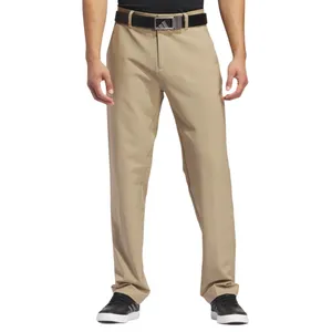 Khaki men's pants paired with a black belt and casual black shoes.