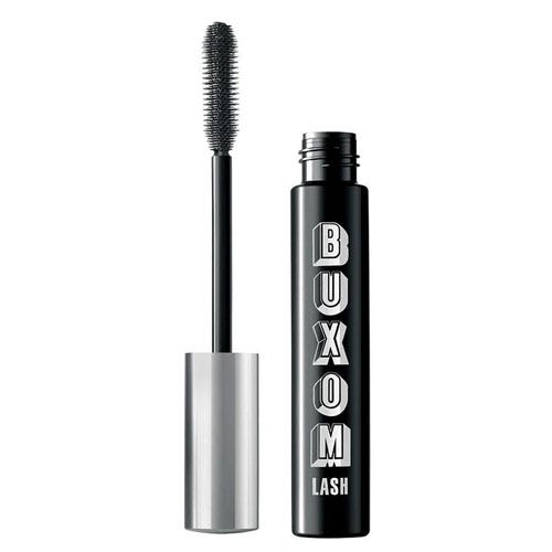 Buxom Lash mascara with a sleek black tube and a silver handle, featuring a dense bristle brush.
