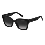 Black Marc Jacobs sunglasses with a square frame and gradient lenses. The brand name is embossed on the arms.