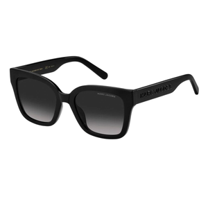 Black Marc Jacobs sunglasses with a square frame and gradient lenses. The brand name is embossed on the arms.