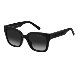 Black Marc Jacobs sunglasses with a square frame and gradient lenses. The brand name is embossed on the arms.