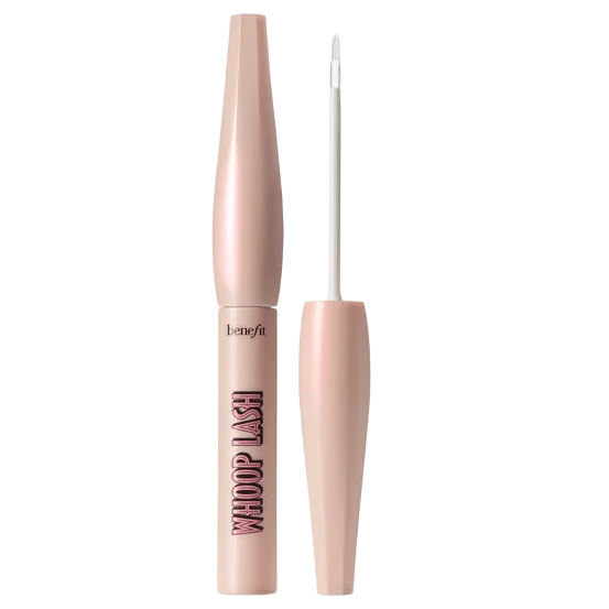 Benefit Whoop Lash serum with a sleek pink tube and a narrow applicator wand.