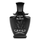 Creed Love in Black perfume bottle featuring a black design with a prominent logo and text.