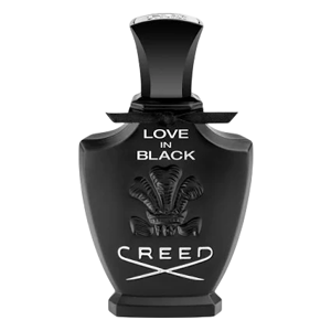 Creed Love in Black perfume bottle featuring a black design with a prominent logo and text.