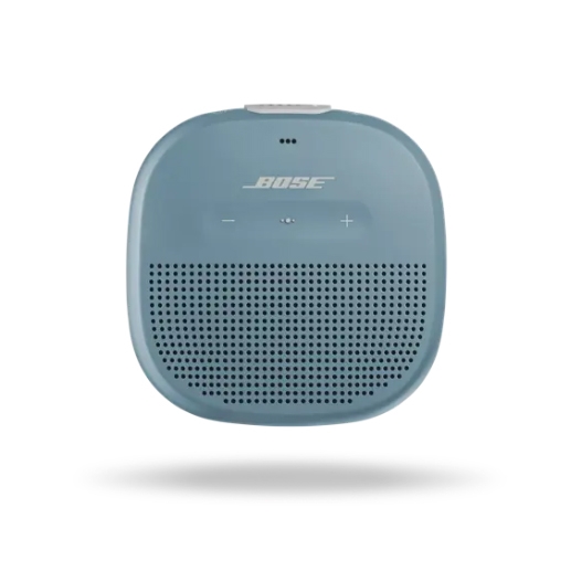 A blue Bose portable Bluetooth speaker with a compact, rounded design, featuring volume controls and a speaker grille.