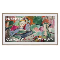 Hisense CanvasTV with Google TV features a framed display showcasing an abstract painting, blending art with technology.