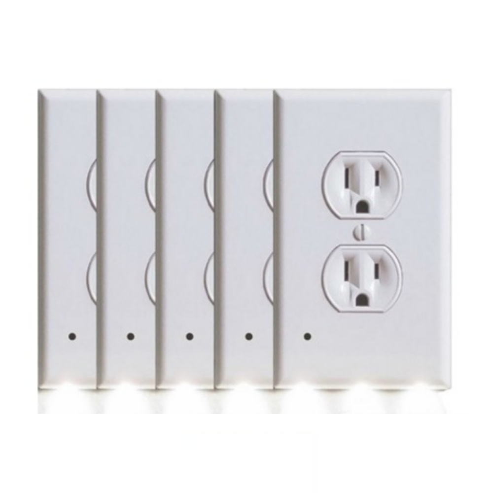 This is a set of five wall outlet covers with built-in LED night lights at the bottom, designed to fit standard electrical outlets.