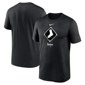 Black Nike t-shirt with a white sock in a diamond graphic and \“Southside\“ text beneath. The t-shirt has a simple design with front and back views shown.
