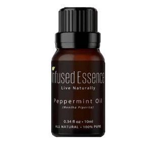 Infused Essence Peppermint Oil, 0.34 fl oz (10 ml), labeled as all natural and 100% pure.