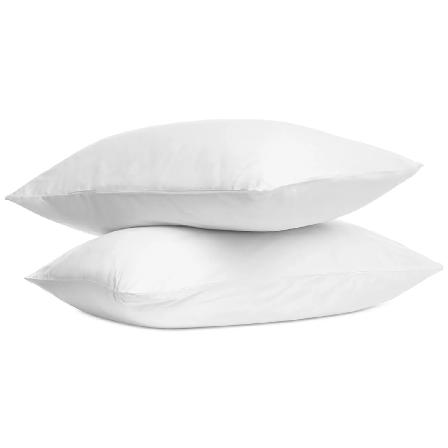 Two white pillows stacked on top of each other.