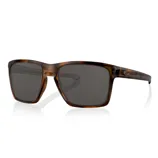 Tortoise shell sunglasses with dark rectangular lenses and a small logo on the arm.