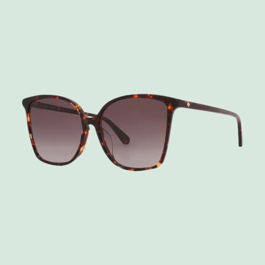 Tortoise shell square sunglasses with gradient lenses and slender arms.