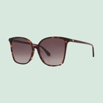 Tortoise shell square sunglasses with gradient lenses and slender arms.