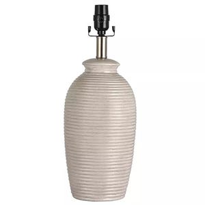 A textured, ribbed ceramic lamp base with a neutral tone, featuring a metal lamp holder and socket at the top.