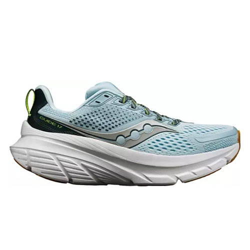Light blue running shoe with a thick white sole and a vented upper design.
