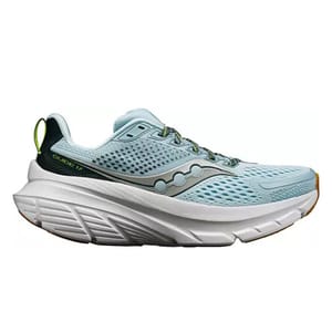 Light blue running shoe with a thick white sole and a vented upper design.