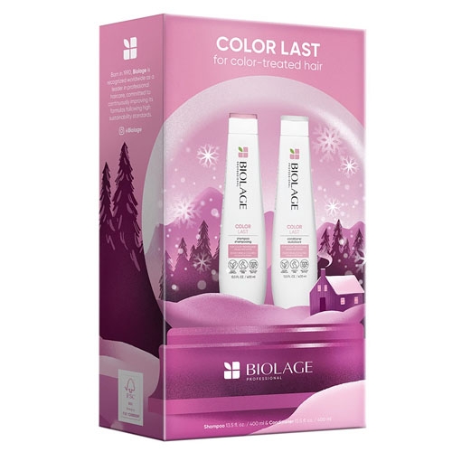 A shampoo and conditioner set in a pink box.