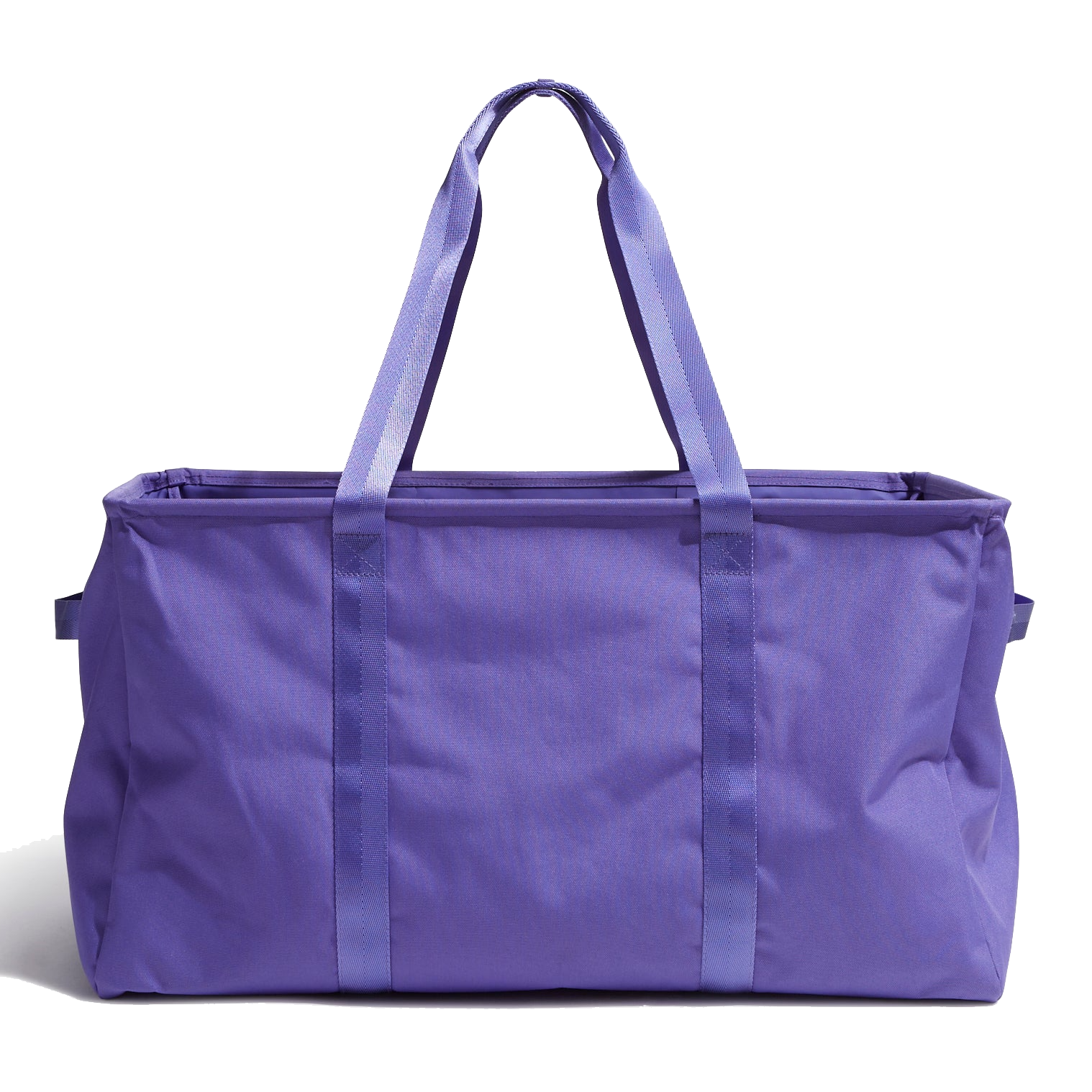 A purple tote bag with long handles, designed for carrying items easily.