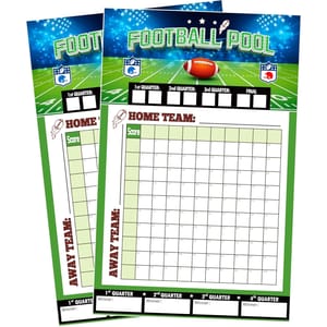 Set of 2 football pool posters featuring a grid layout for filling in scores, with sections for home and away teams. Includes spaces to record winners for each quarter.