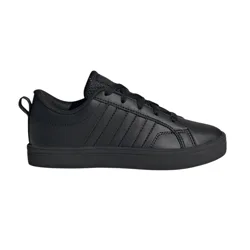 A black low-top sneaker featuring a textured upper and classic stripes on the side.
