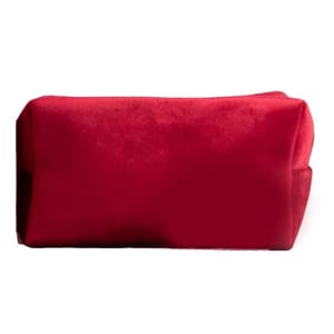 Red velvet rectangular pouffe with soft texture and simple design.