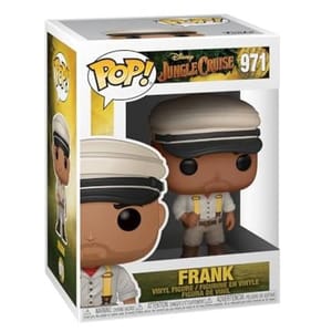 Funko Pop! vinyl figure of Frank from Disney's Jungle Cruise, numbered 971. The figure is dressed in a classic jungle explorer outfit with a beige cap and suspenders.