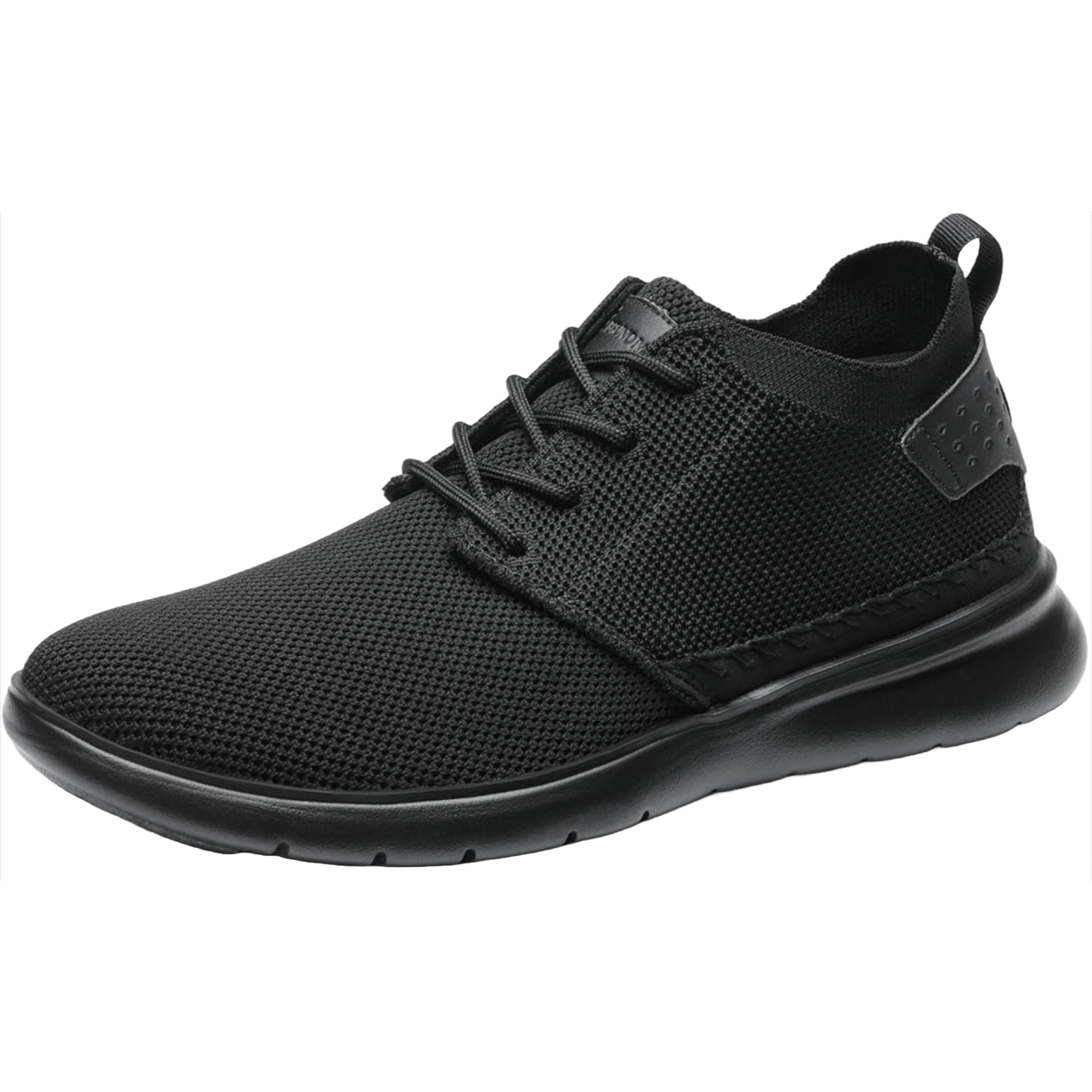 Black mesh sneakers with a breathable, textured upper, lace-up design, and a cushioned sole for comfort.