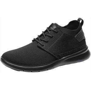 Black mesh sneakers with a breathable, textured upper, lace-up design, and a cushioned sole for comfort.