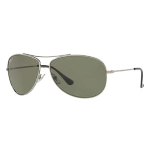 Ray-Ban Polarized Aviator Sunglasses feature a classic aviator design with a thin metal frame and green polarized lenses for reduced glare, offering both style and functionality.