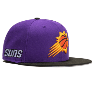 Purple and black cap with a basketball sunburst logo and \“SUNS\“ text on the side.