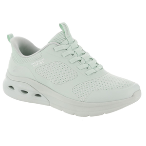 A light mint green Skechers Slip-Ins sneaker featuring a breathable mesh design and cushioned sole for comfort.