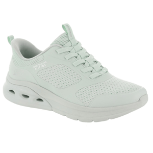 A light mint green Skechers Slip-Ins sneaker featuring a breathable mesh design and cushioned sole for comfort.