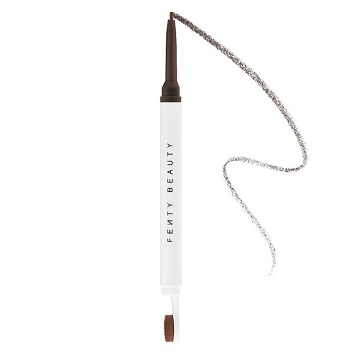 A Fenty Beauty eyebrow pencil featuring a retractable tip for precise application and a brush on the opposite end for blending.