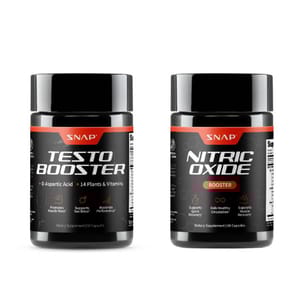 SNAP Nitric Oxide Booster supports quick recovery, aids healthy circulation, and supports muscle recovery. SNAP Testo Booster contains D-Aspartic Acid and 14 plants and vitamins to promote muscle mass, support sex drive, and maximize performance.