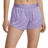 Lilac Under Armour athletic shorts with an elastic waistband featuring the brand name.