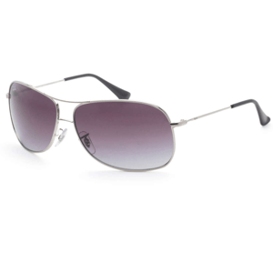 Ray-Ban silver aviator sunglasses with a metal frame, featuring large, teardrop-shaped lenses with a gradient tint from dark at the top to light at the bottom, and thin temples with black temple tips.