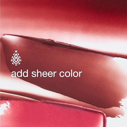 Sheer lip color with a glossy texture is depicted, emphasizing a subtle, dewy finish.