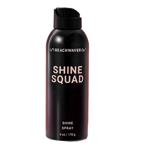 Beachwaver Co. Shine Squad Shine Spray is a 6 oz (170 g) bottle designed to add shine to hair.