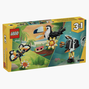 LEGO Creator 3-in-1 set 31173 features a toucan, butterfly, and fish.