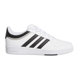 Adidas Hoops 4.0 Shoes, white with black stripes and details, featuring a low-top design, lace-up closure, and a rubber sole for casual wear.