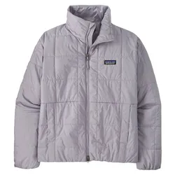 A light gray, quilted jacket with a stand-up collar and front zipper.