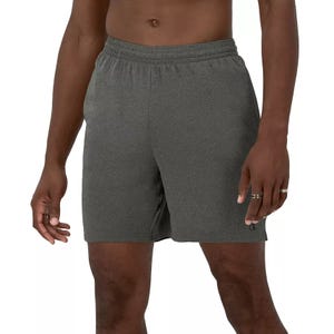Champion Firm-Fit Shorts in dark grey feature an elastic waistband and a simple, comfortable design for mobility and ease of wear. Suitable for casual or athletic activities.