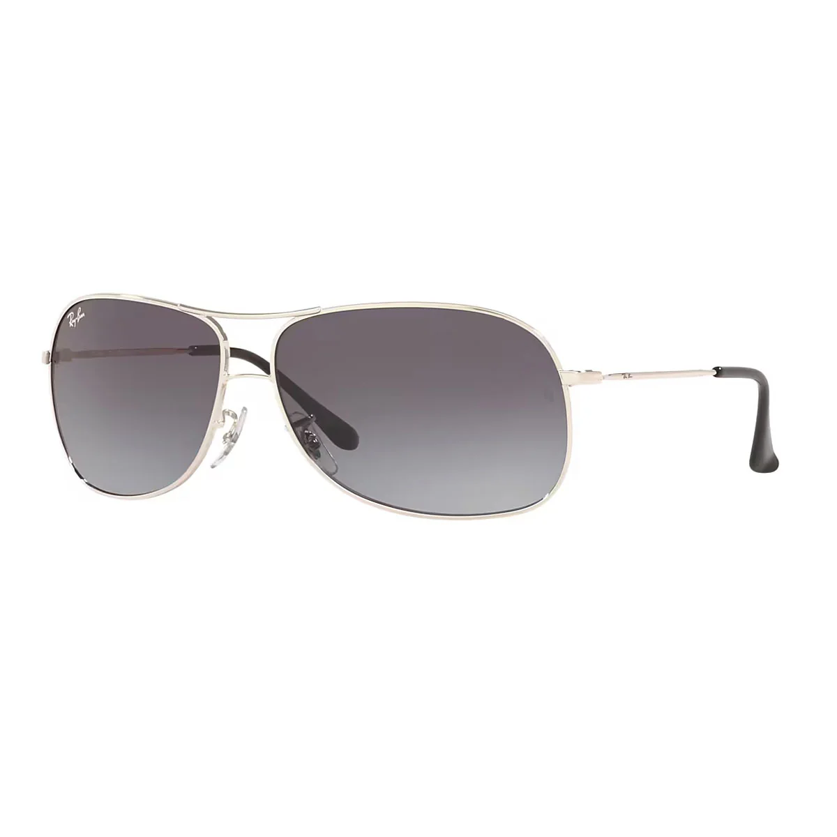 Aviator-style sunglasses with silver frames and gradient gray lenses.