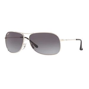 Aviator-style sunglasses with silver frames and gradient gray lenses.