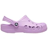 A lavender Crocs clog with ventilation holes and an adjustable heel strap, featuring the Crocs logo embossed on the side.